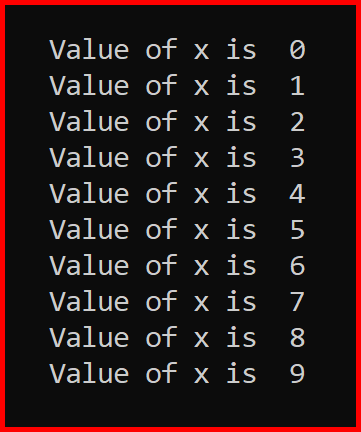 Picture showing the output of the while loop in python